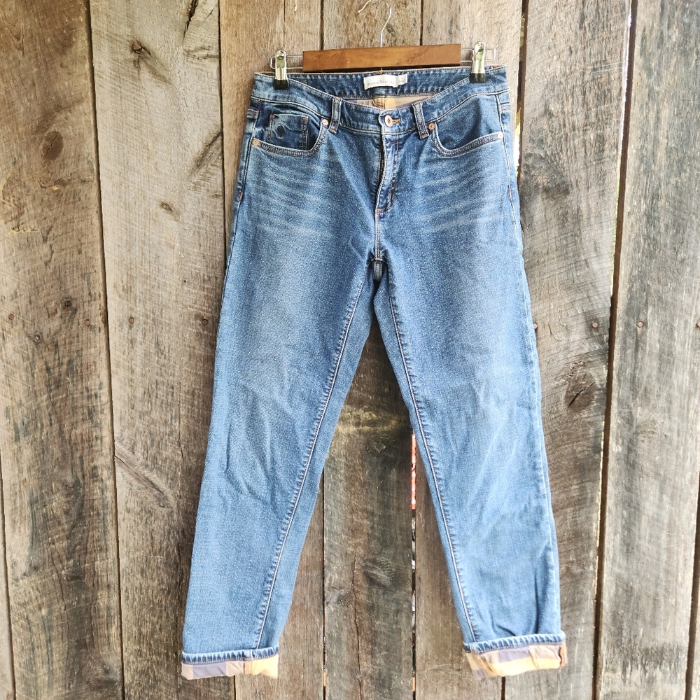 L.L. Bean Signature Plaid Lined Blue Jeans Sz 4